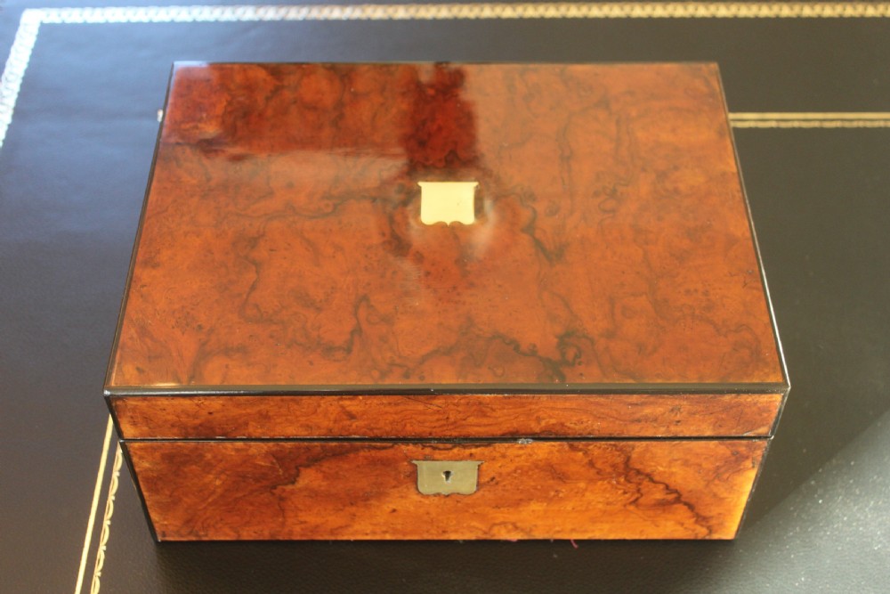 Victorian burr walnut writing slope with secret drawers