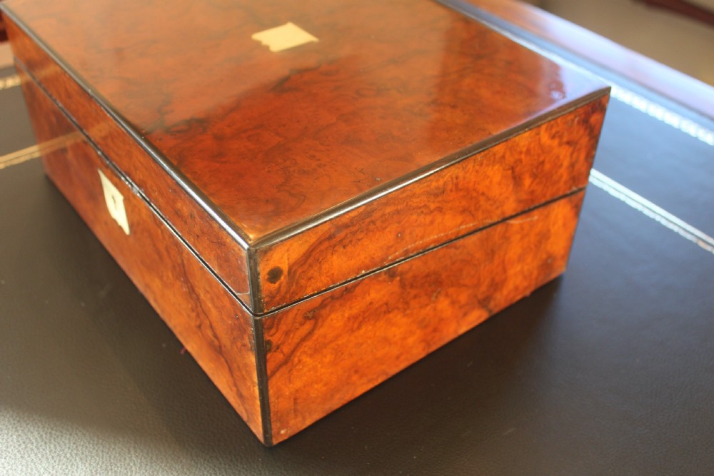 Victorian burr walnut writing slope with secret drawers View III