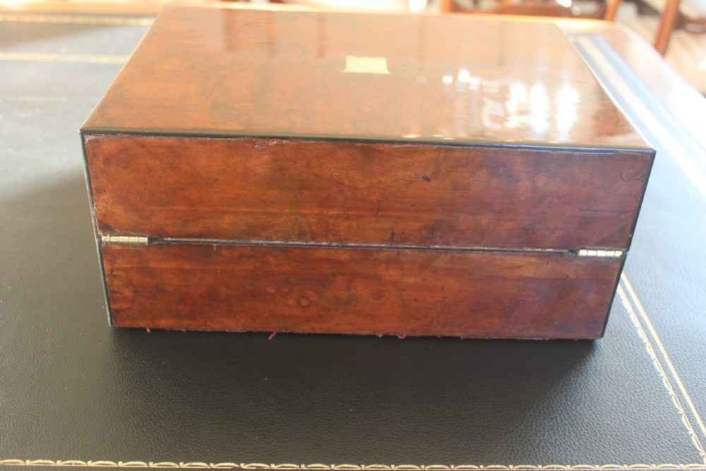 Victorian burr walnut writing slope with secret drawers View IV