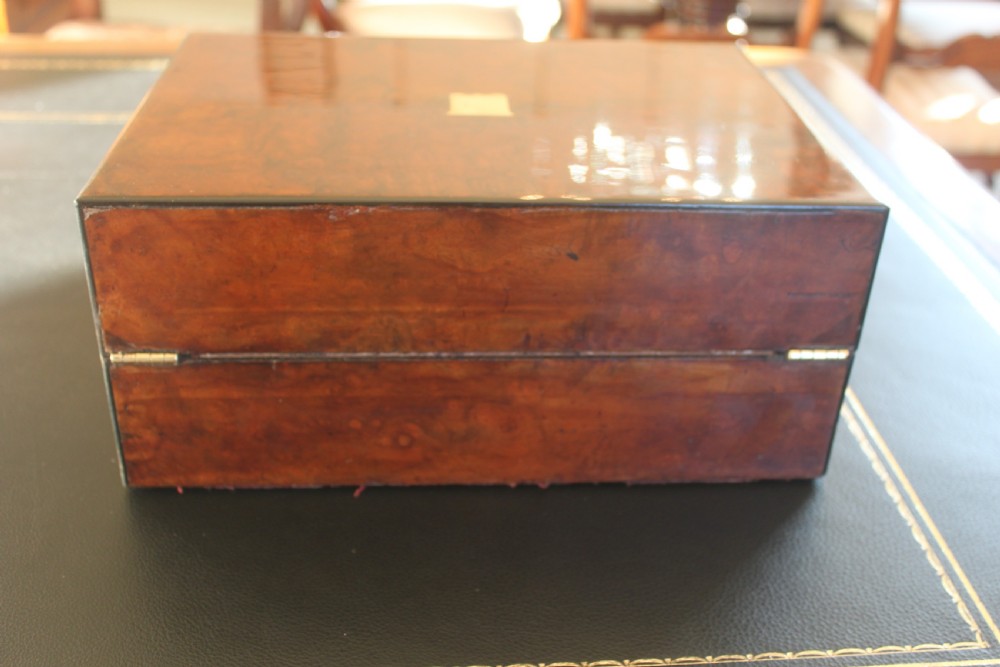 Victorian burr walnut writing slope with secret drawers View V