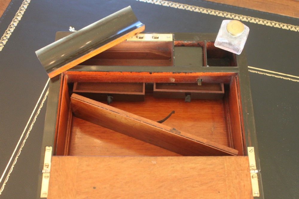 Victorian burr walnut writing slope with secret drawers View IX