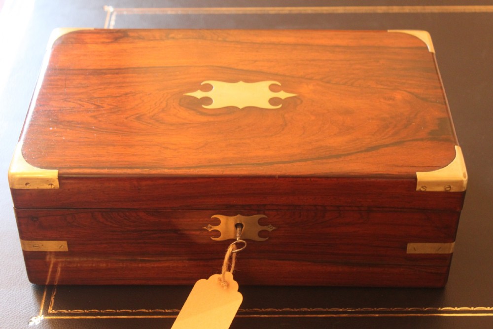 Victorian and brass bound rosewood writing slope