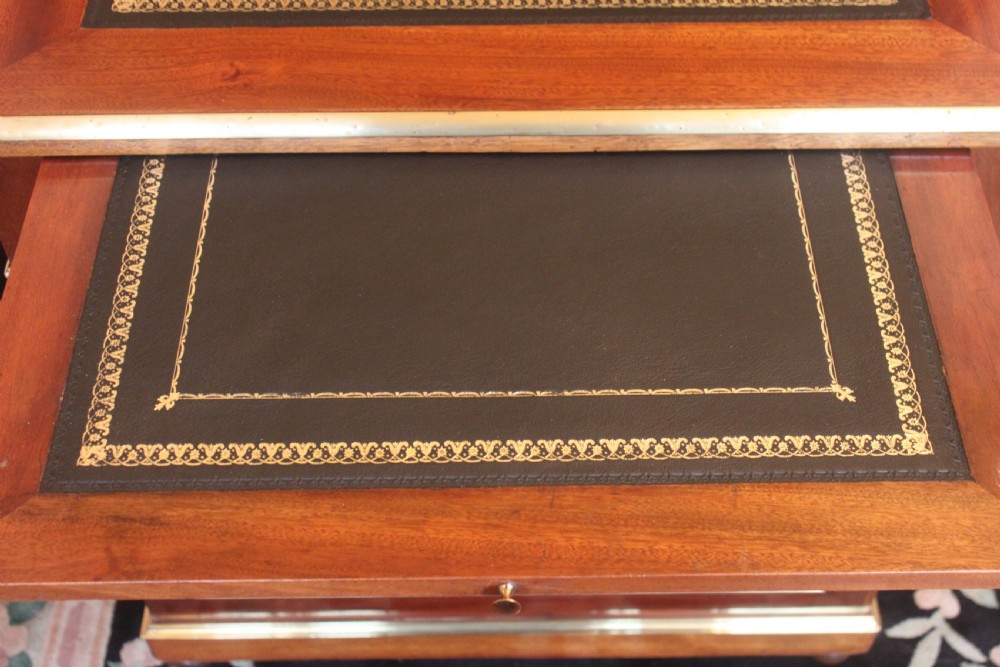 A 19th Century French mahogany and brass inlaid pedestal desk View VII