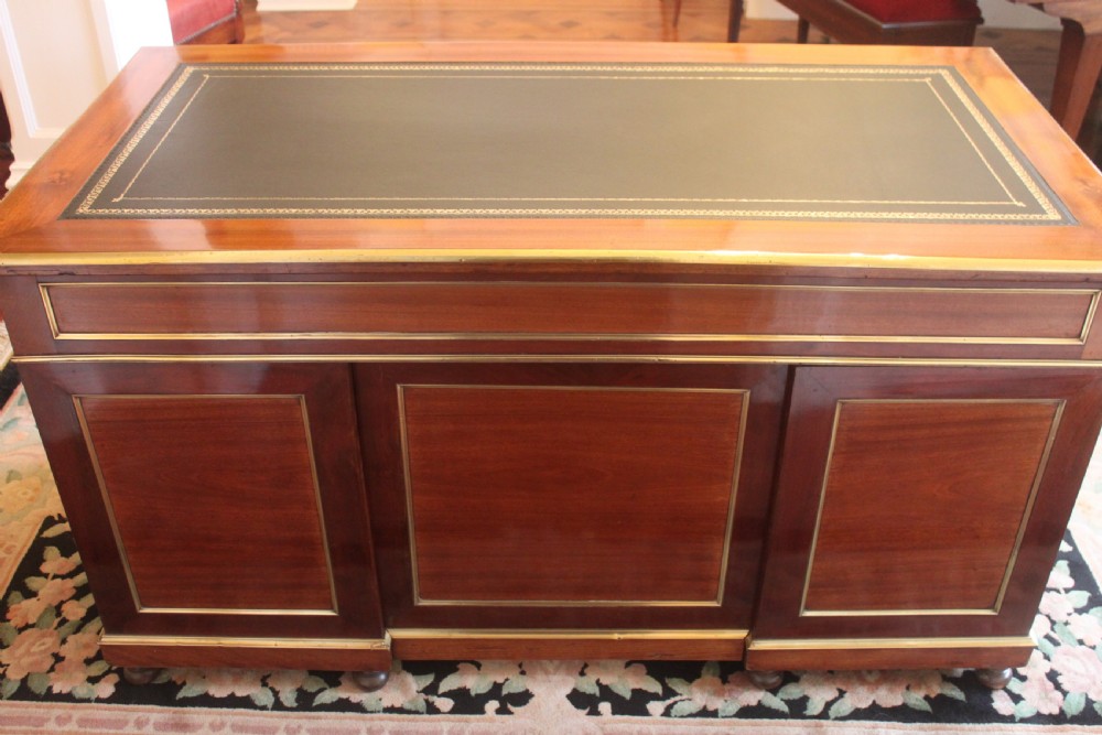 A 19th Century French mahogany and brass inlaid pedestal desk View IX