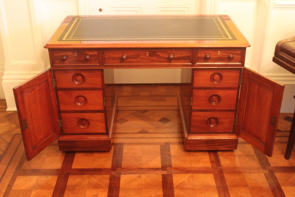 An unusal Victorian mahogany pedestal desk View II