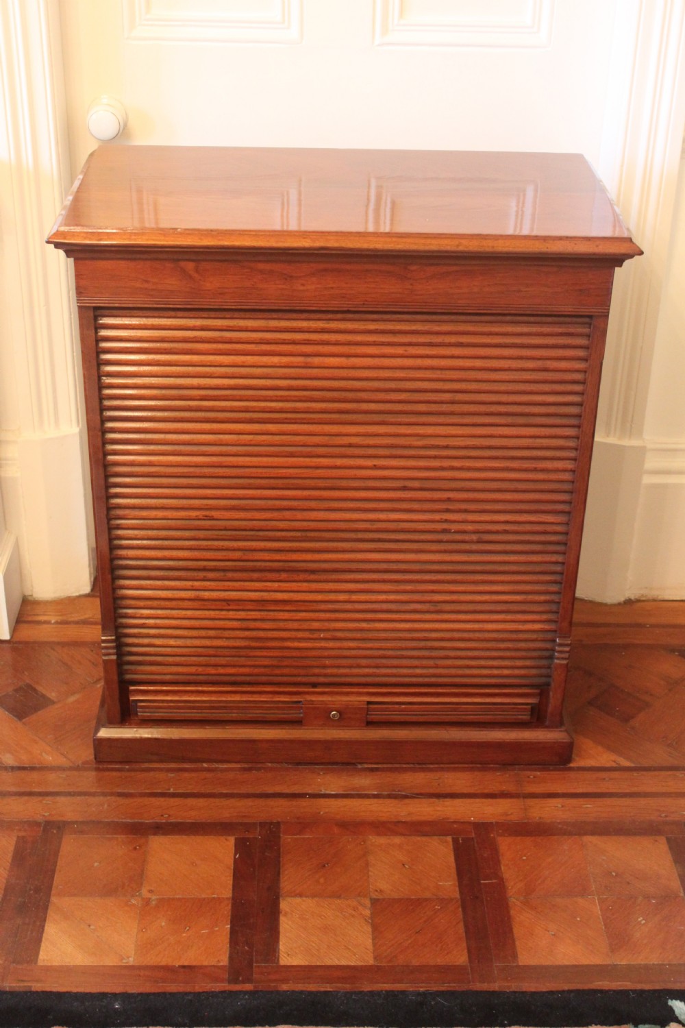 19th century walnut tambour front filing cabinet