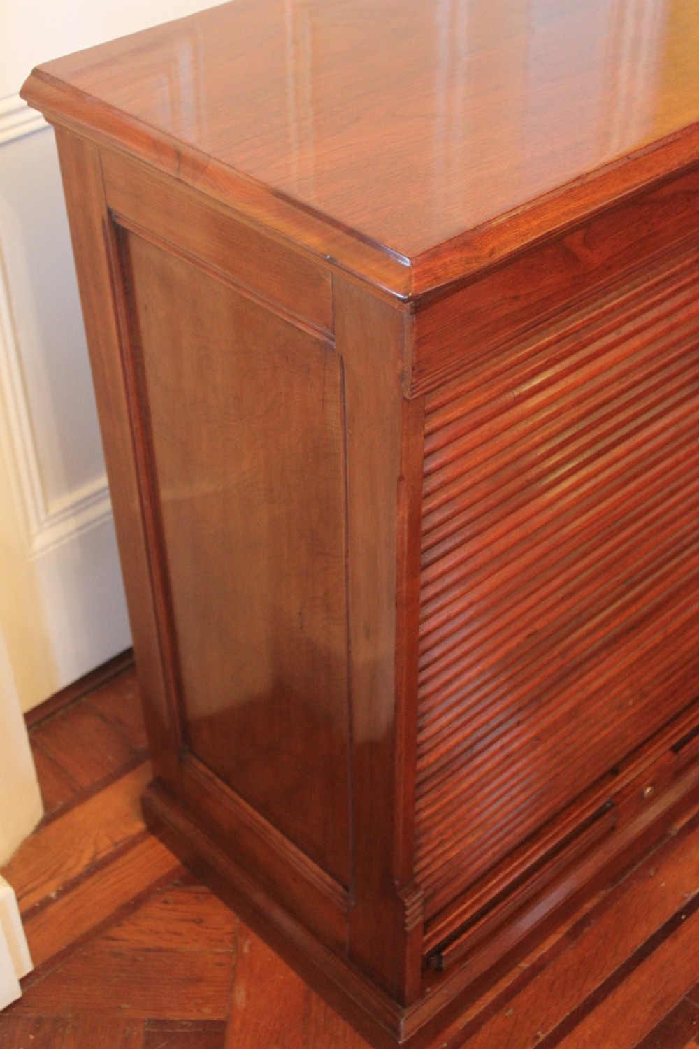 19th century walnut tambour front filing cabinet View V