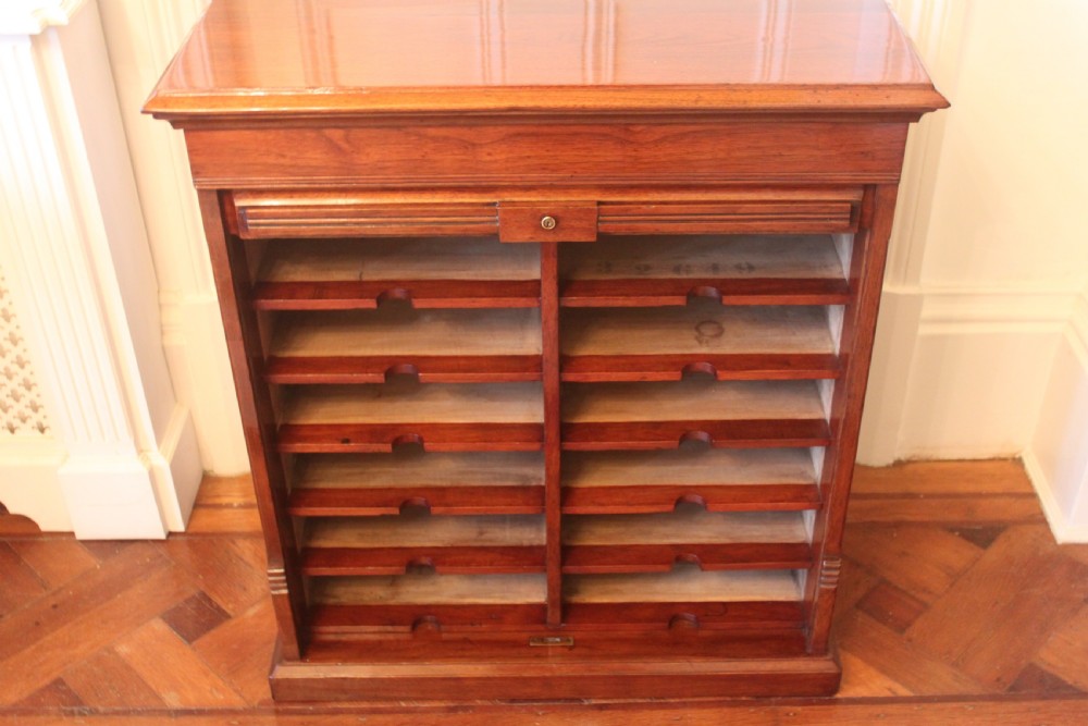 19th century walnut tambour front filing cabinet View VIII