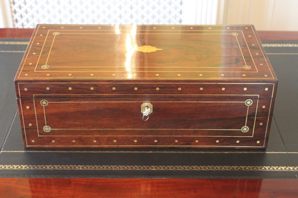 Regency rosewood and brass inlaid writing slope