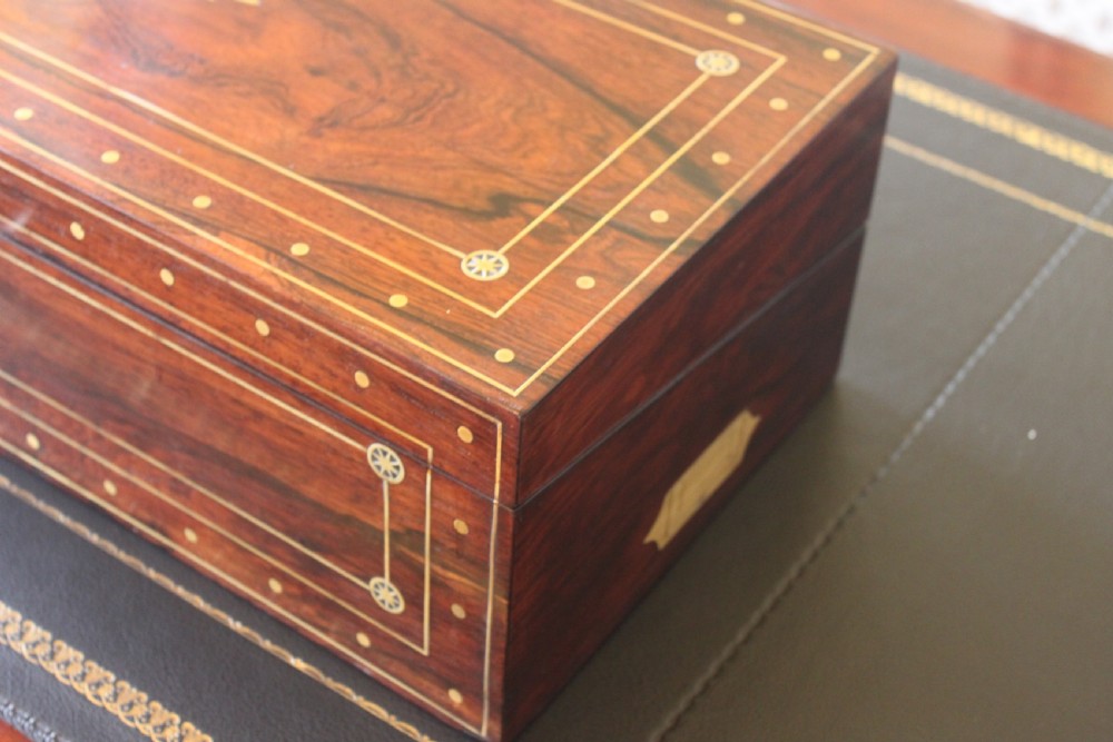 Regency rosewood and brass inlaid writing slope View III