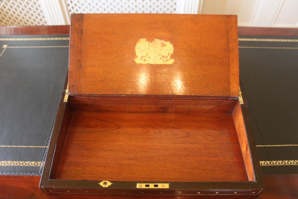 Regency rosewood and brass inlaid writing slope View IX
