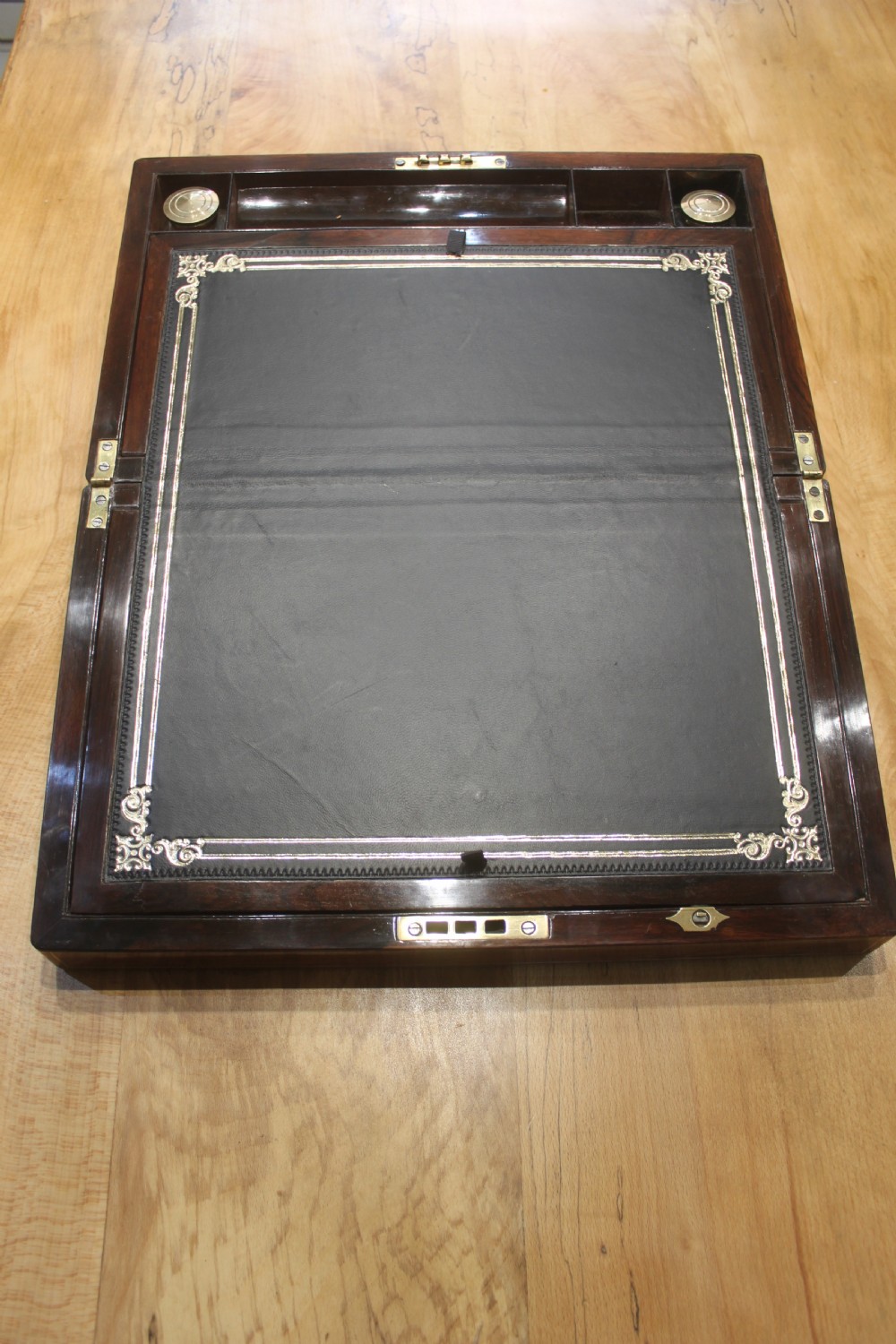 Victorian rosewood and pewter line inlaid writing slope View VII