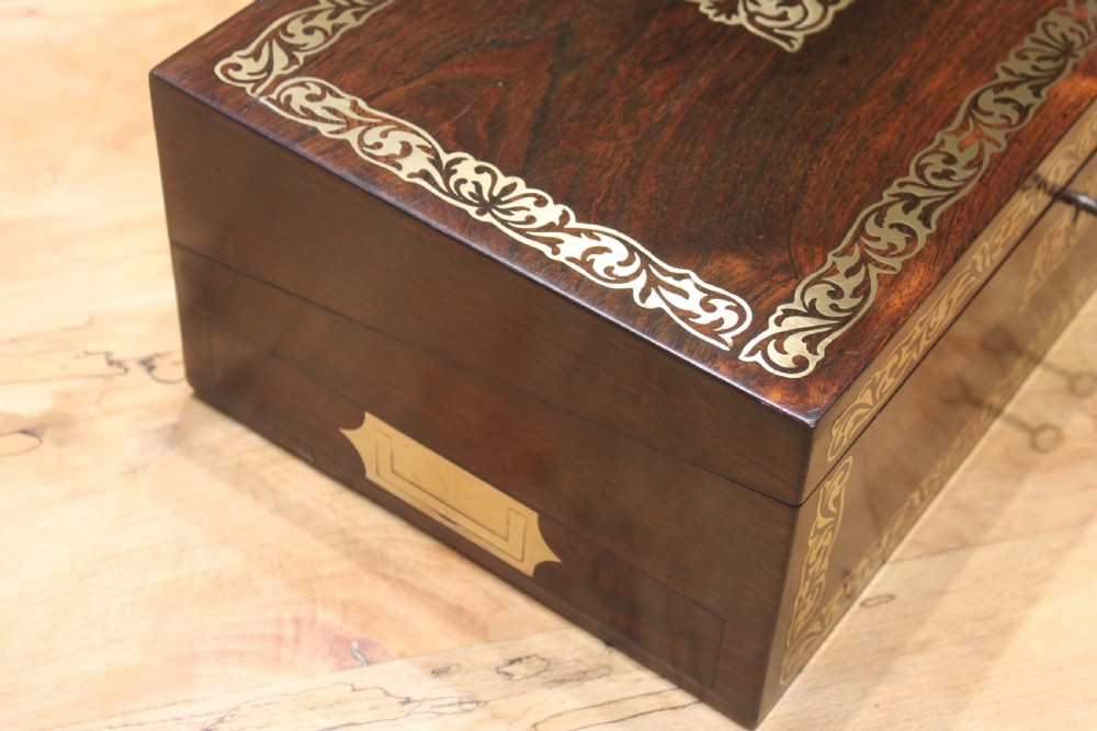 Rosewood and brass inlaid Regency writing slope View II