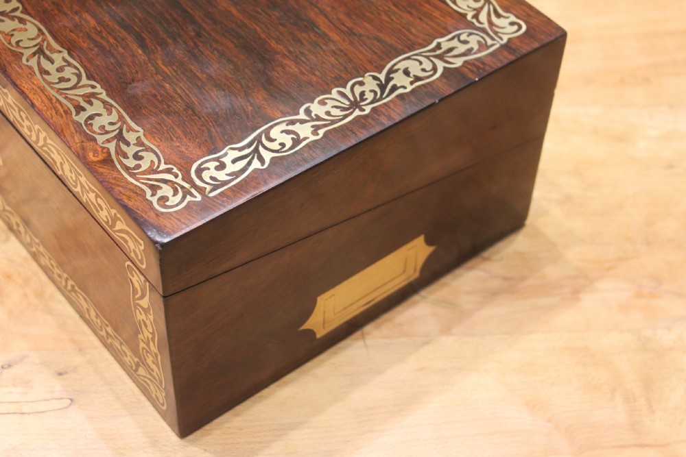 Rosewood and brass inlaid Regency writing slope View III