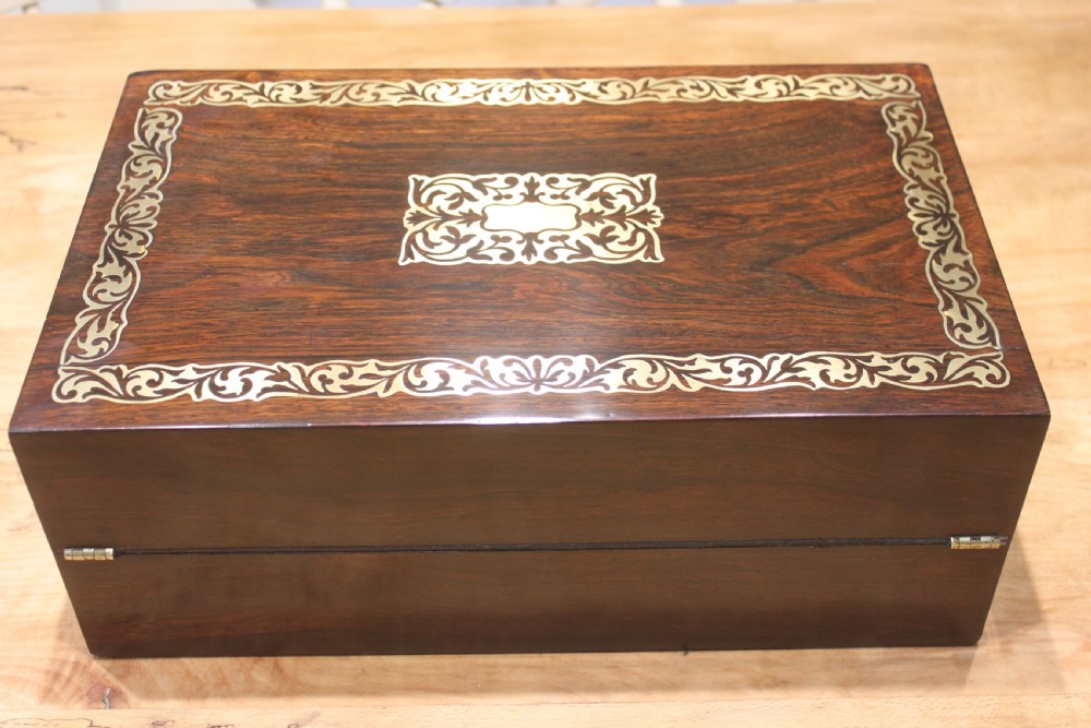 Rosewood and brass inlaid Regency writing slope View IV