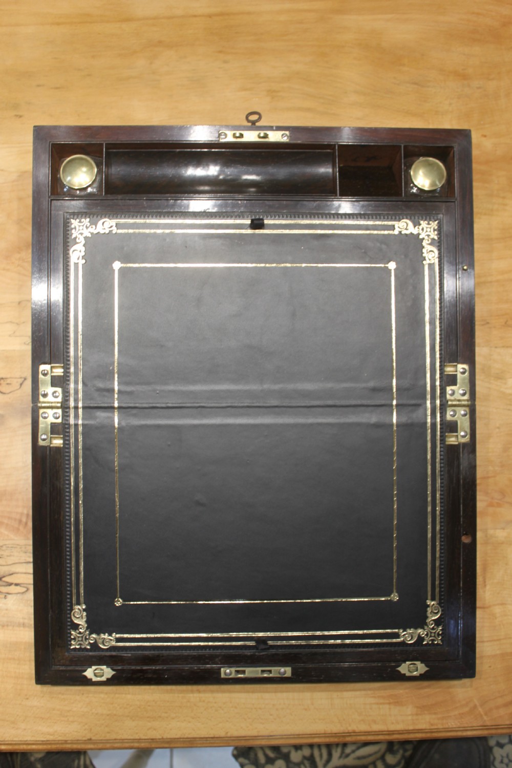 Rosewood and brass inlaid Regency writing slope View V