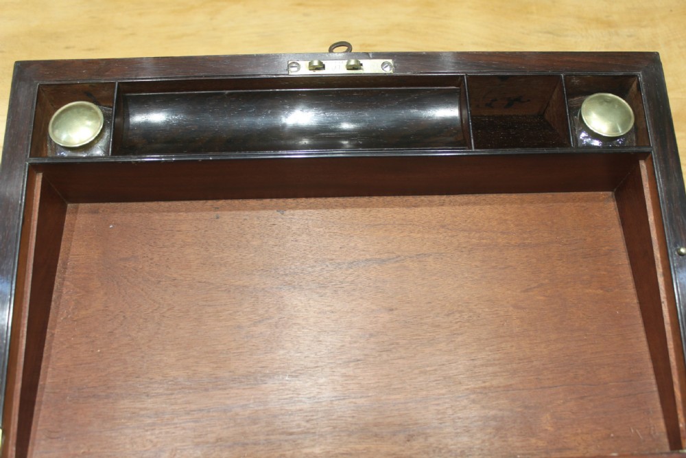 Rosewood and brass inlaid Regency writing slope View IX