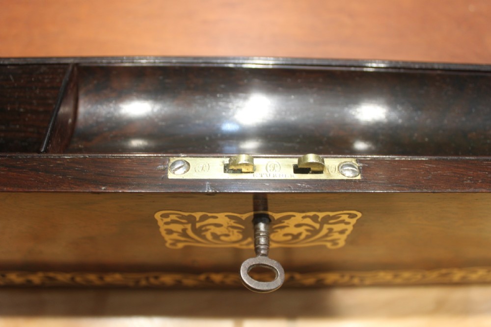 Rosewood and brass inlaid Regency writing slope View X