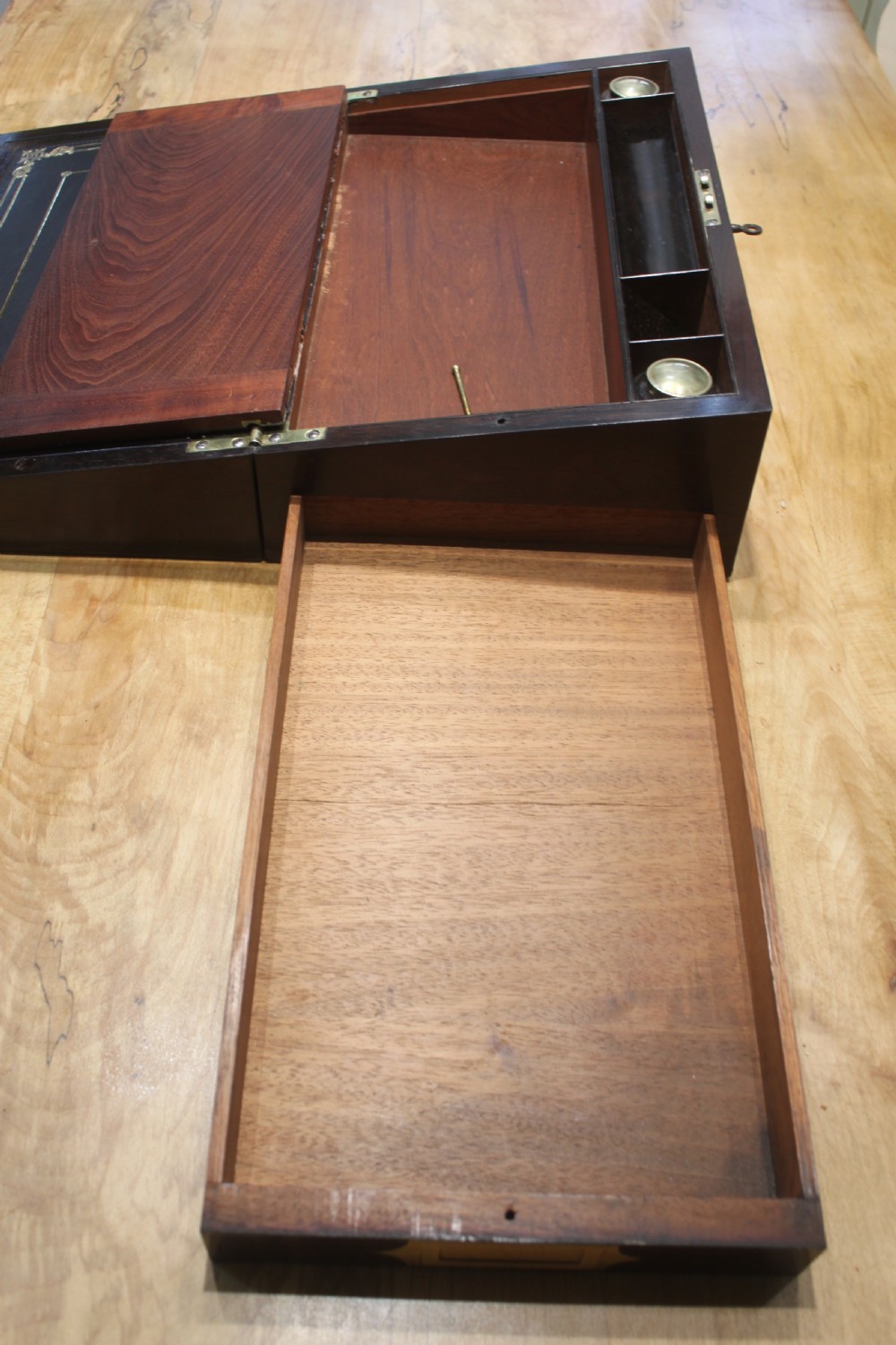 Rosewood and brass inlaid Regency writing slope View XI
