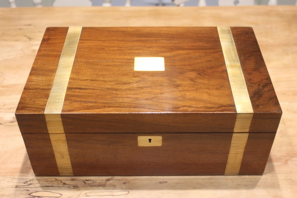 Victorian walnut brass bound writing slope