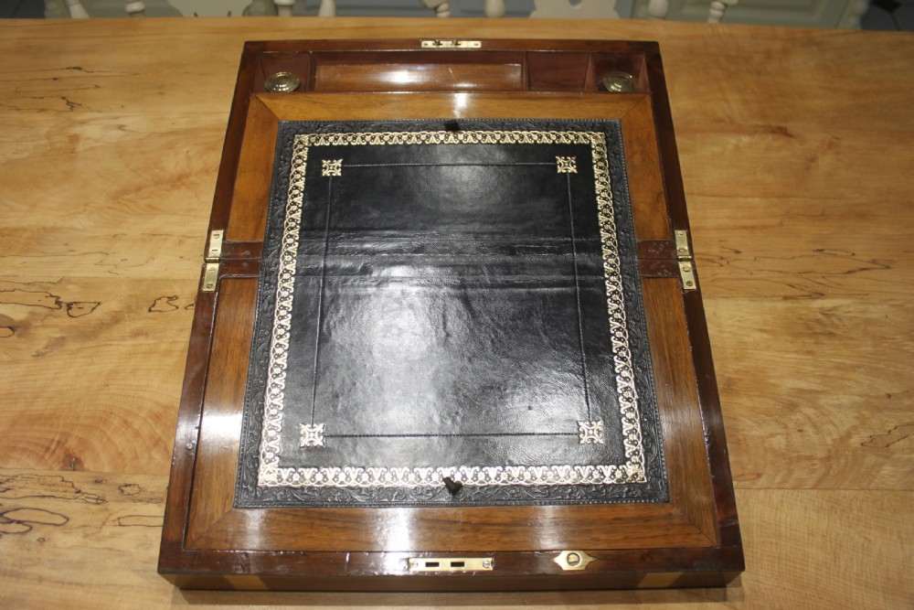 Victorian walnut brass bound writing slope View VI