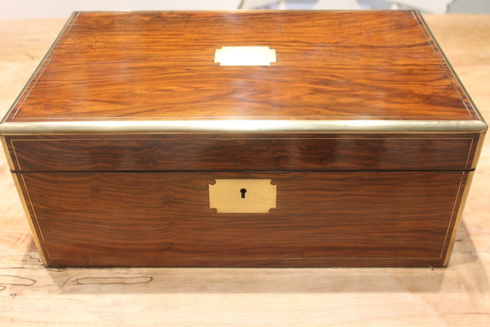 Writing slope burr walnut, brass bound with secret drawers View II