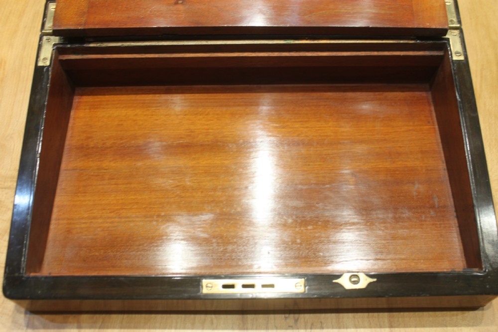 Writing slope burr walnut, brass bound with secret drawers View IX