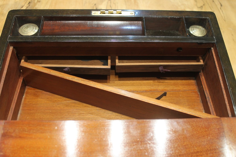 Writing slope burr walnut, brass bound with secret drawers View XI