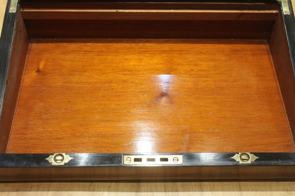 Victorian walnut writing slope, brass bound with secret drawers View VIII