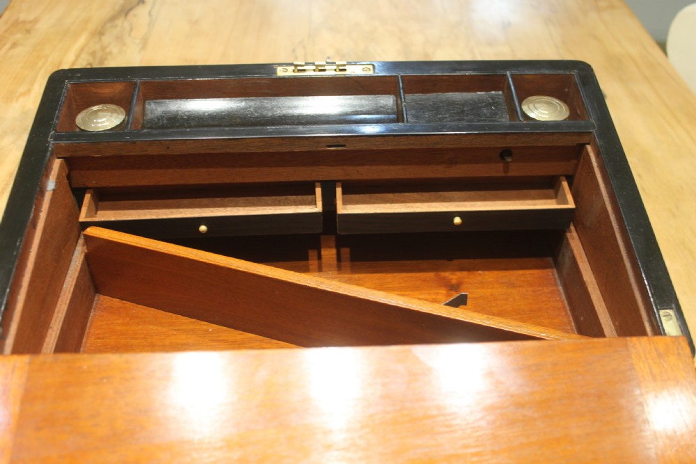 Victorian walnut writing slope, brass bound with secret drawers View XIII