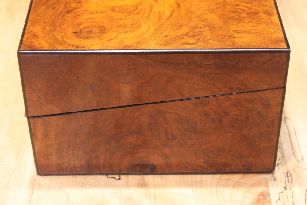 A Victorian burr walnut writing slope with secret drawers & Bramah lock View III