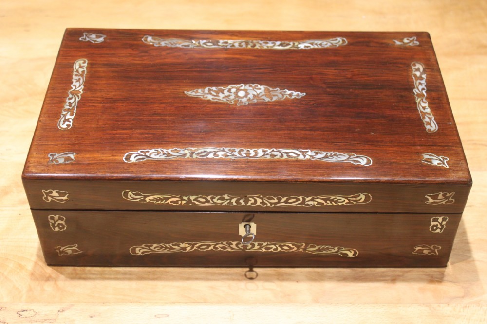 Rosewood and Mother-of -pearl inlaid writing slope