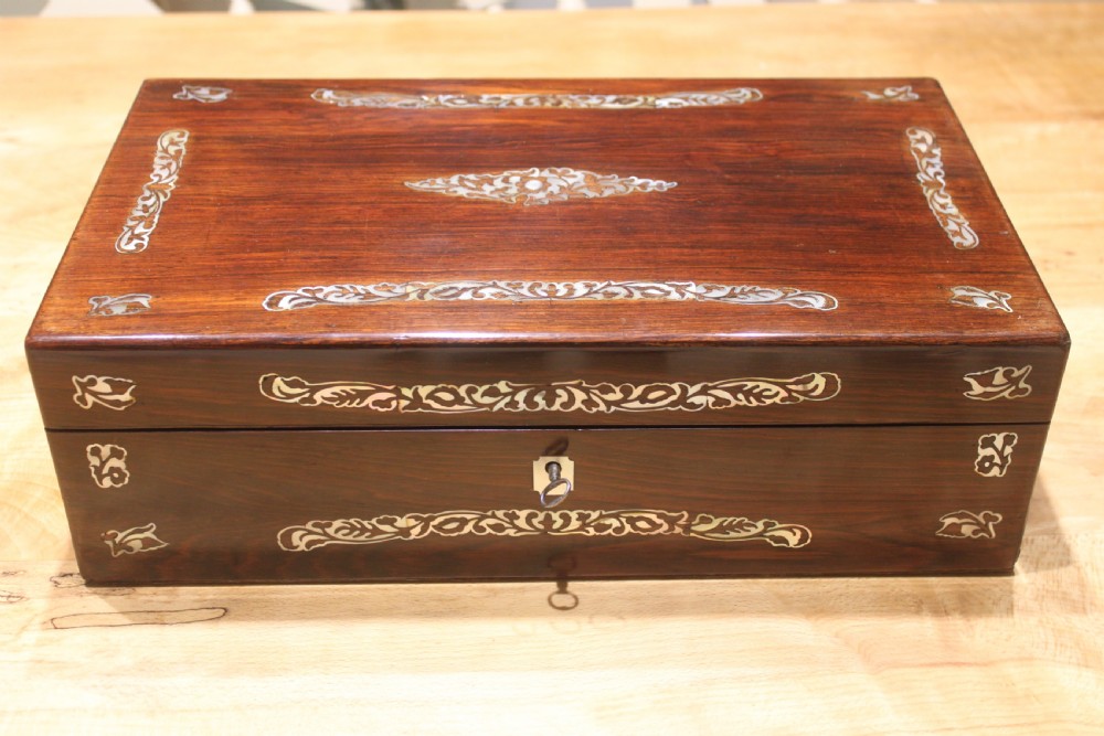 Rosewood and Mother-of -pearl inlaid writing slope View II