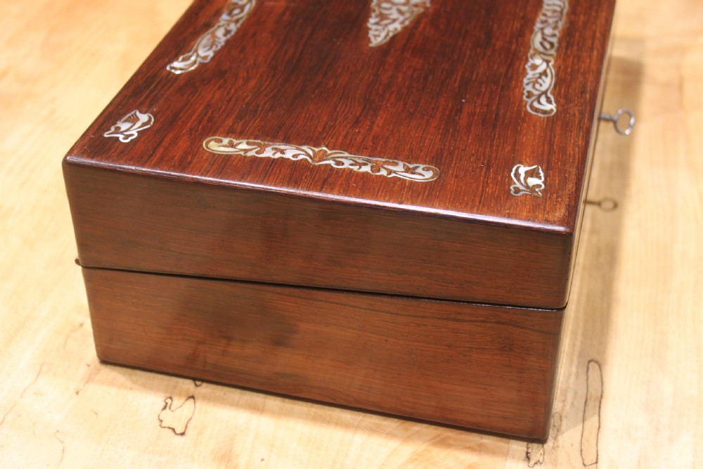 Rosewood and Mother-of -pearl inlaid writing slope View III