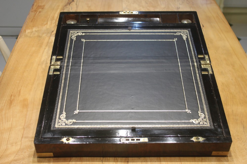 A large good quality burr walnut Victorian writing slope View VI