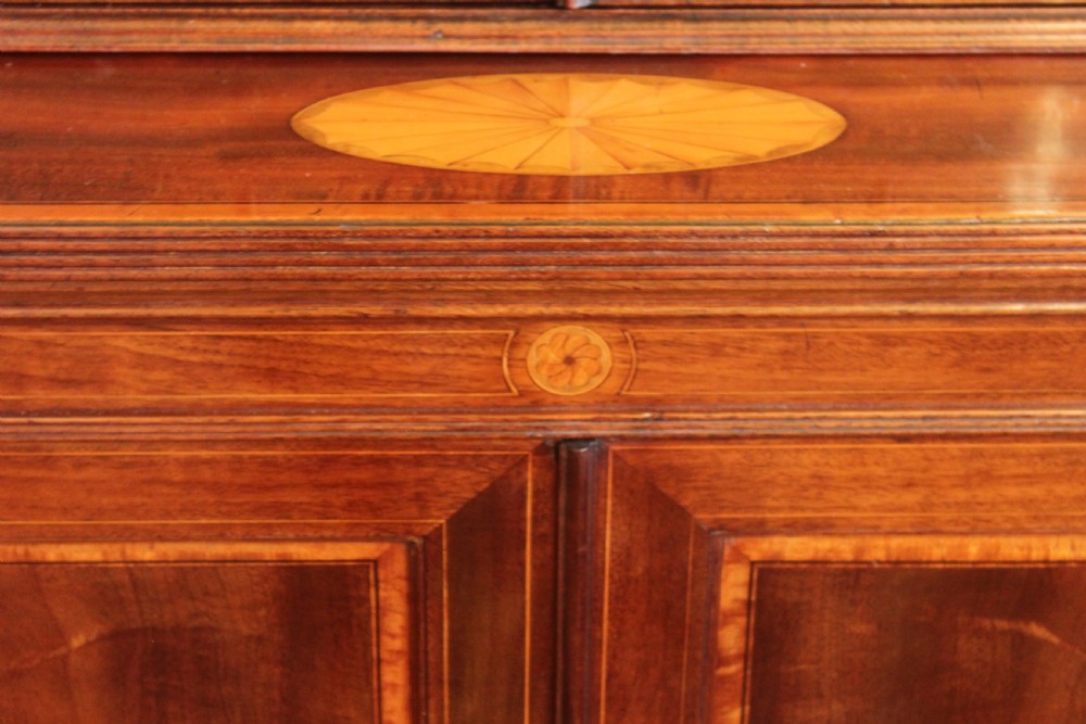 A late 19th Century inlaid mahogany Sheraton Revival library bookcase View VI