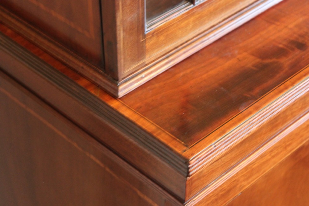 A late 19th Century inlaid mahogany Sheraton Revival library bookcase View VII