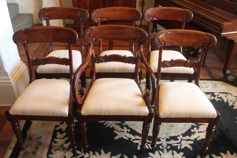 Set of six William IV mahogany dining chairs with one armchair