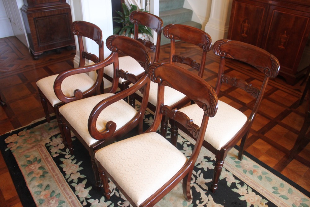 Set of six William IV mahogany dining chairs with one armchair View III