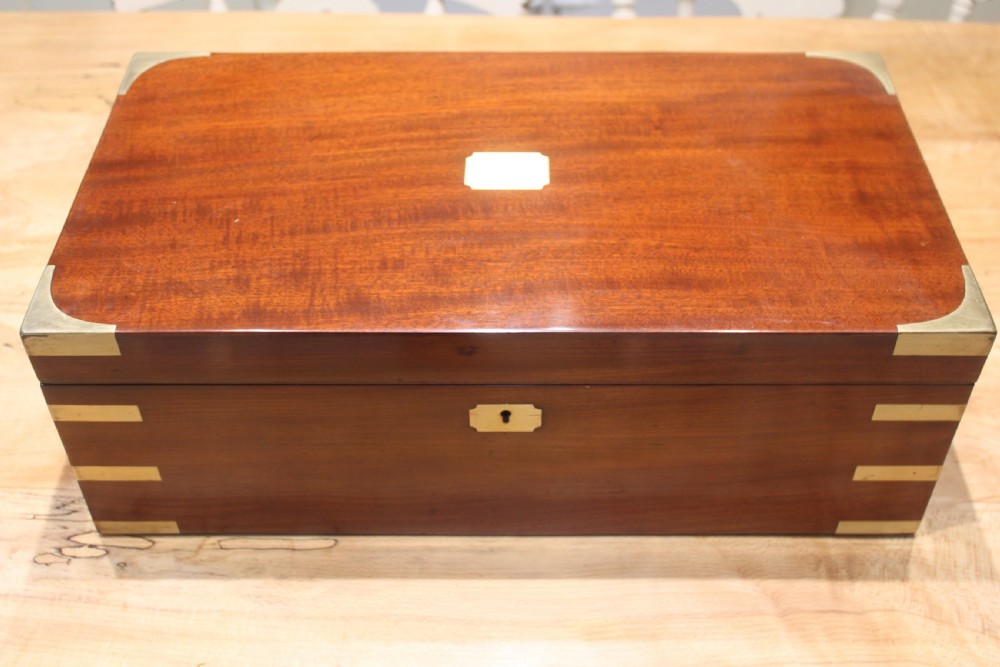 Georgian mahogany and brass bound campaign writing slope. 
