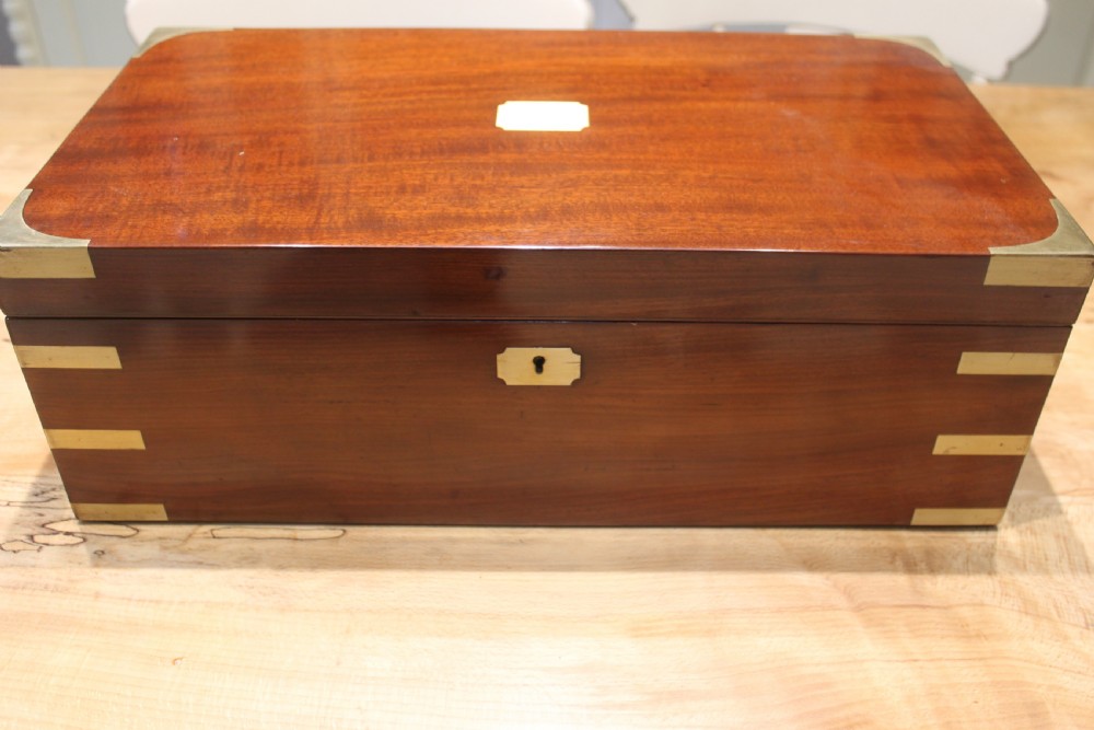 Georgian mahogany and brass bound campaign writing slope.  View II