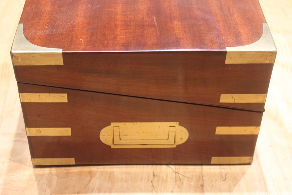 Georgian mahogany and brass bound campaign writing slope.  View VI