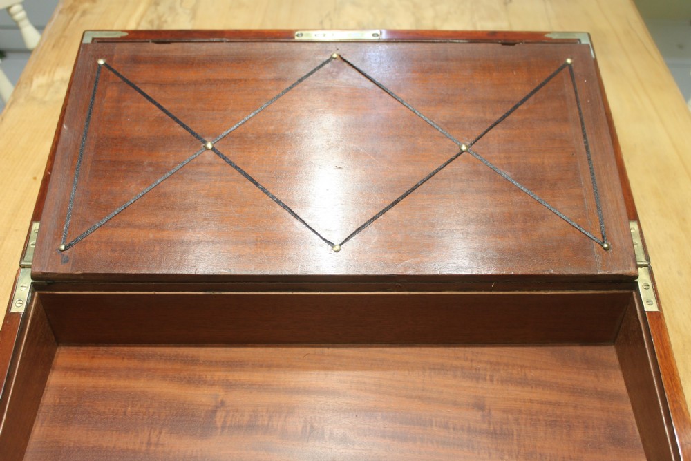 Georgian mahogany and brass bound campaign writing slope.  View VIII