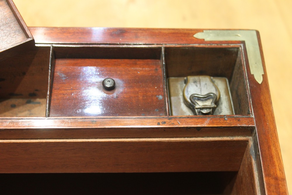 Georgian mahogany and brass bound campaign writing slope.  View XII