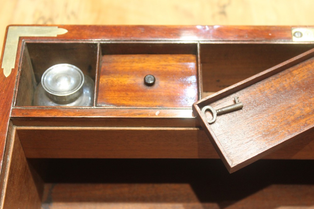 Georgian mahogany and brass bound campaign writing slope.  View XIII
