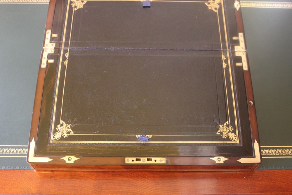 Magnificent quality large burr walnut and brass inlaid writing slope with secret drawers View VIII