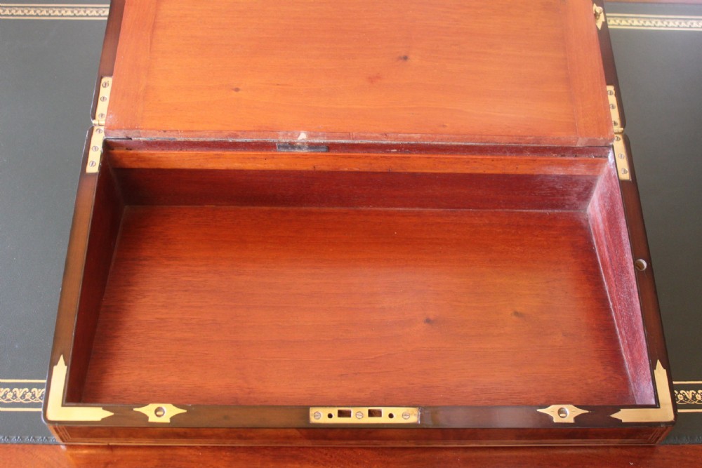 Magnificent quality large burr walnut and brass inlaid writing slope with secret drawers View XII