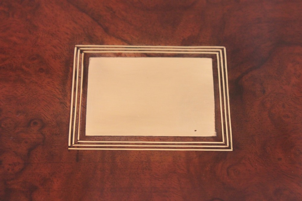 Magnificent quality large burr walnut and brass inlaid writing slope with secret drawers View XVI