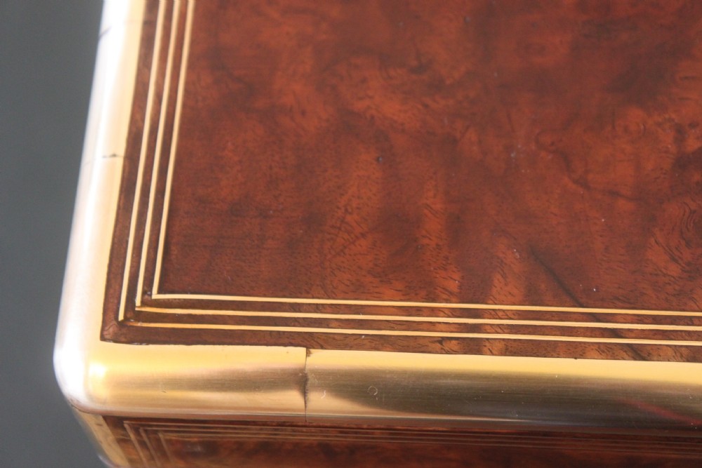 Magnificent quality large burr walnut and brass inlaid writing slope with secret drawers View XVII