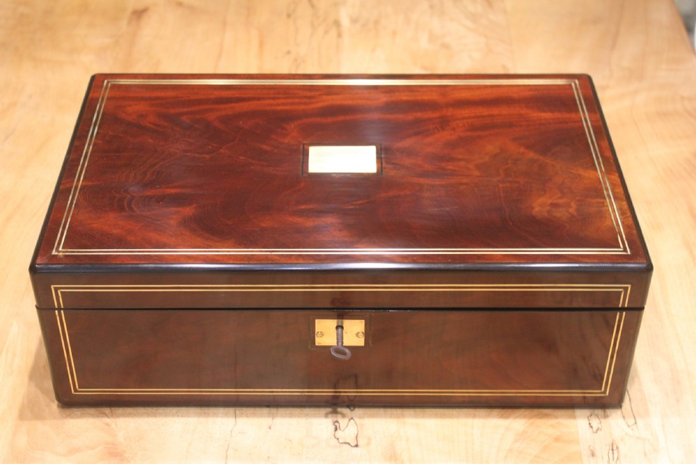 Victorian mahogany and brass inlaid writing slope